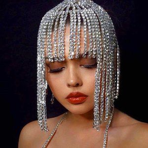 Flash Long Tassel Hair Chain Rhinestone Head Chain Women Crystal Headband